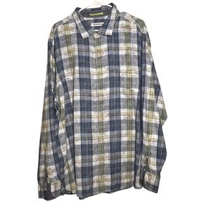 Tommy Bahama Palapa Shirt Mens Size XXL Blue Green Plaid Floral Button Up Lined